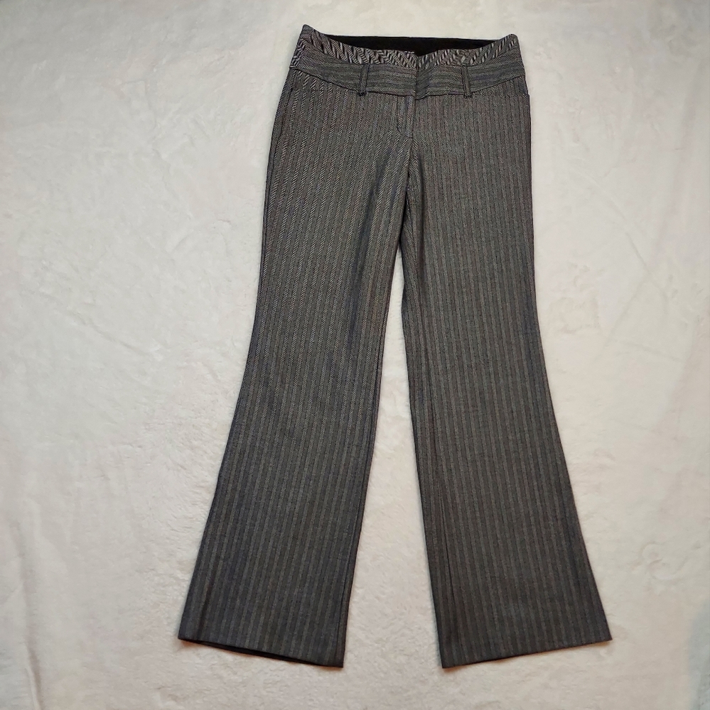 Express Editor Black Gray Striped Mid Rise Trouser Dress Pants Size 2R - Picture 2 of 13